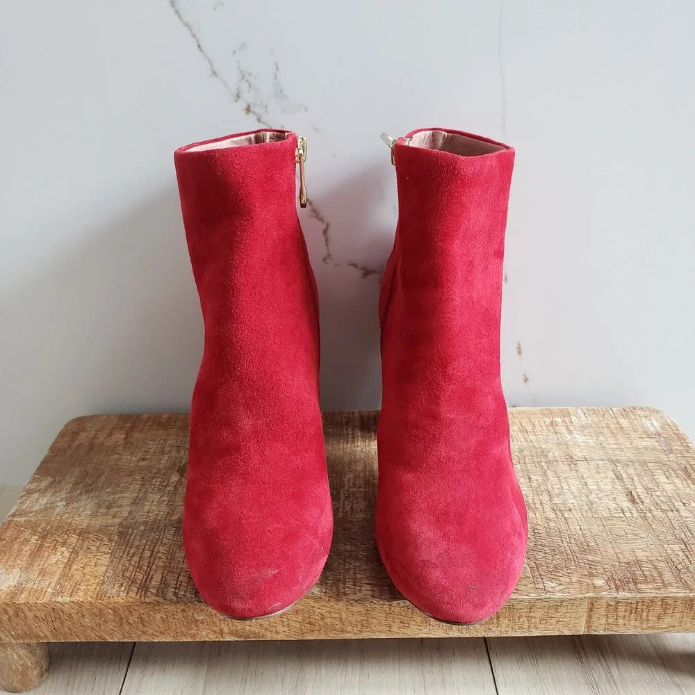 Louise et Cie Boots Womens 6 Red Block Heel Suede Ankle‎ Leather Italy